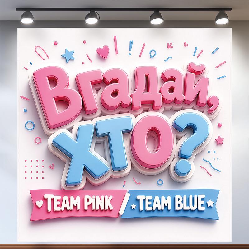Фотозона на Gender Reveal Угадай кто Team Pink or Team Blue объемные буквы 200x200см, №48506