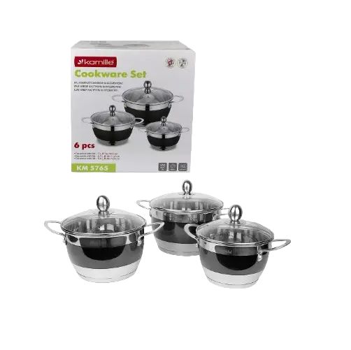 Кастрюли с крышками Kamille из нержавеющей стали для индукции и газа 3 шт. 2/2,7/3,6 л (5765)