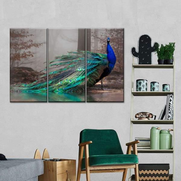 Модульная картина KIL Art Восхитительный павлин из трех частей 128x81 см (M3_L_81)