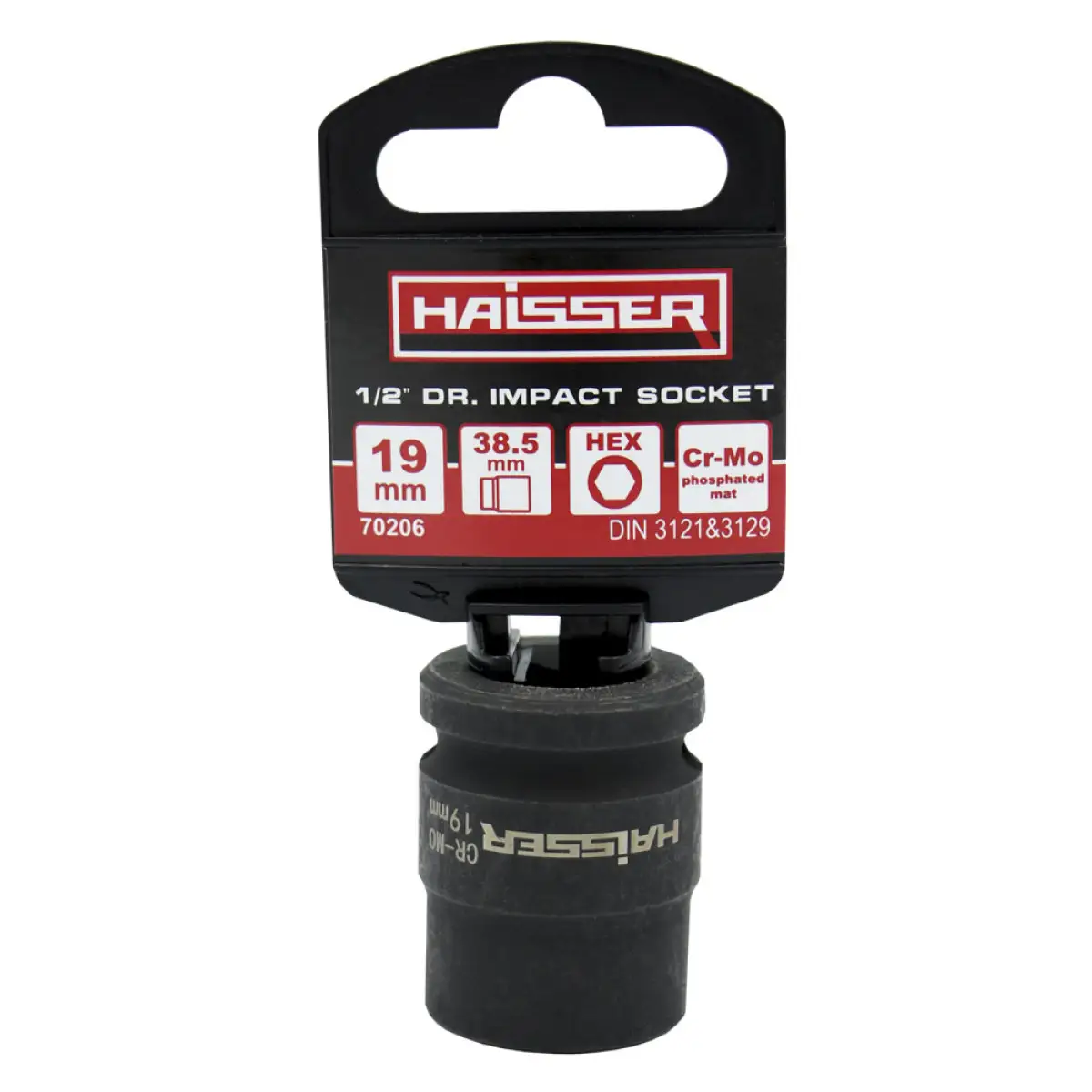Головка ударна Haisser 70206 шестигранна 1/2'' фосфатована матова 19х38,5 мм