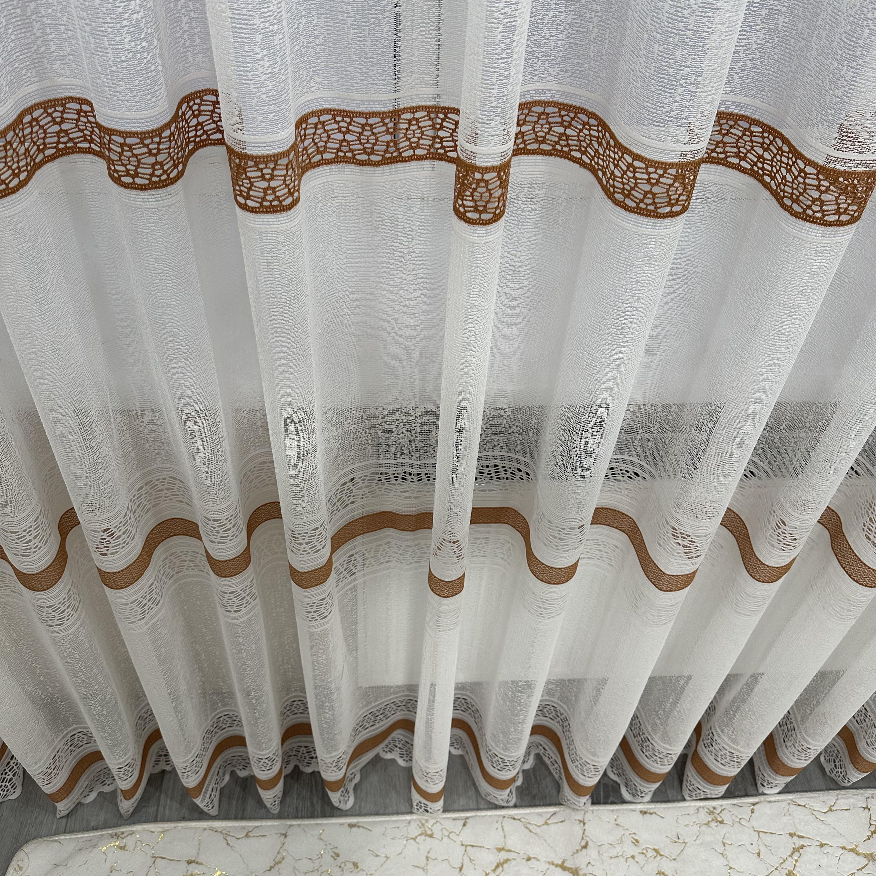 Тюль жаккард готова з візерунком 300х270 см на тасьмі 6 см 2 ряди петель Коричневий/Білий (ТПК-3) - фото 3 Тюль жаккард готова з візерунком 300х270 см на тасьмі 6 см 2 ряди петель Коричневий/Білий (ТПК-3) - фото 3