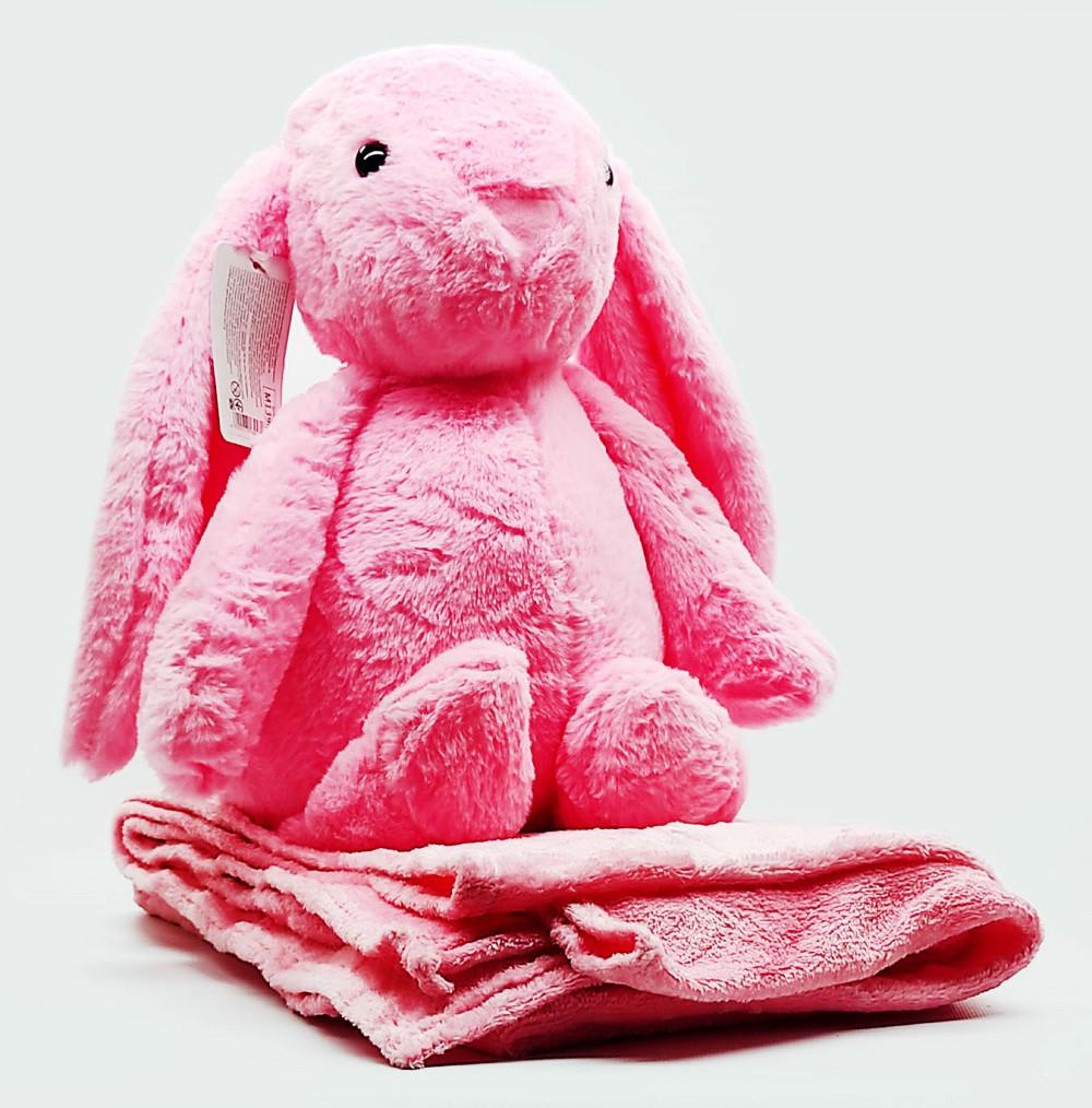 М'яка іграшка кролик з пледом усередині M13947 Рожевий (42)