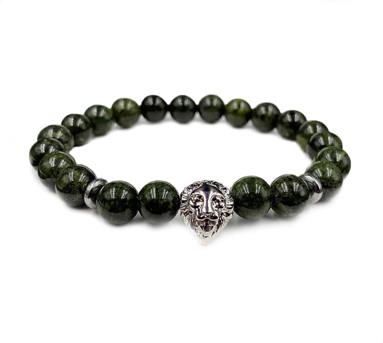 Браслет із змійовика з левом р. 20 (50027) Браслет із змійовика з левом р. 20 (50027)