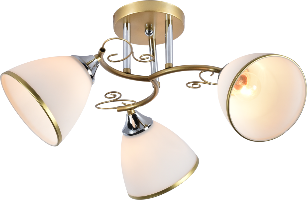 Люстра потолочная Light House SRS-20737/3 плафон белый матовый с каймой Золотой/Хром
