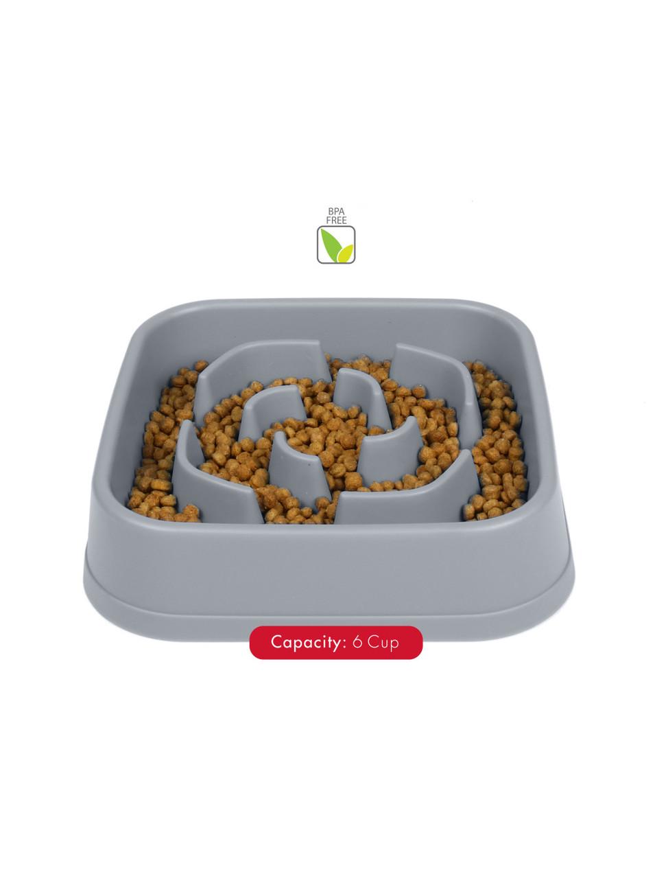 Миска для собак Dexas Slow Maze Feeder Dog Bowl для медленного кормления квадрат 1440 мл Серый (PW306429) - фото 5