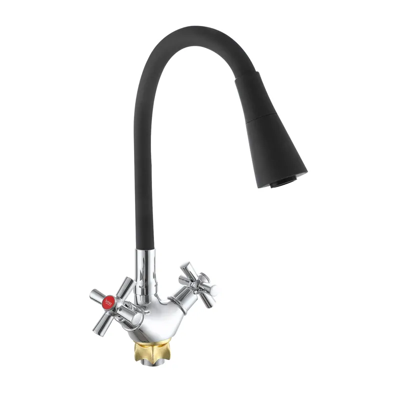 Смеситель с гибким изливом Zerix TLT-722 высокий двухвентильный цинковый сплав Хром (b-ZX5989)