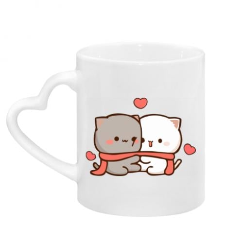 Чашка с ручкой в ​​виде сердца Котики с шарфами 320 мл Белый (13387962-1-184600)