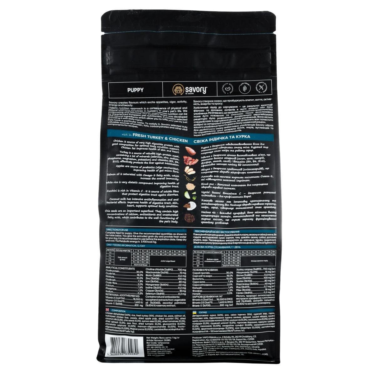 Сухой корм для щенков Savory 1 кг индейка и курица - фото 3