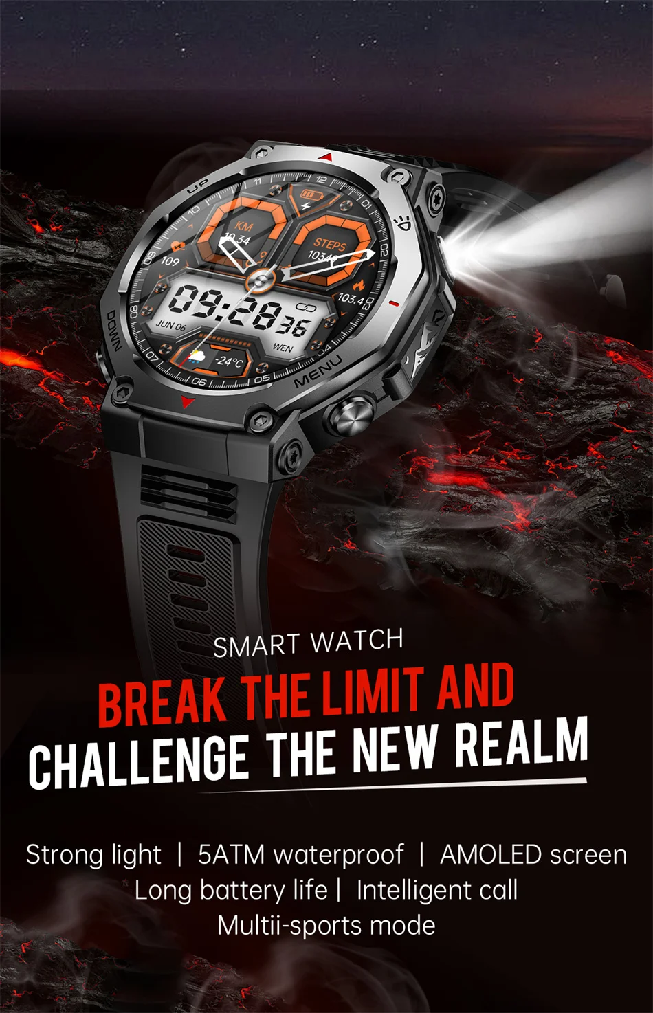 Смарт-годинник чоловічий Smart Expedition Pro IP68/5ATM з ліхтариком - фото 5