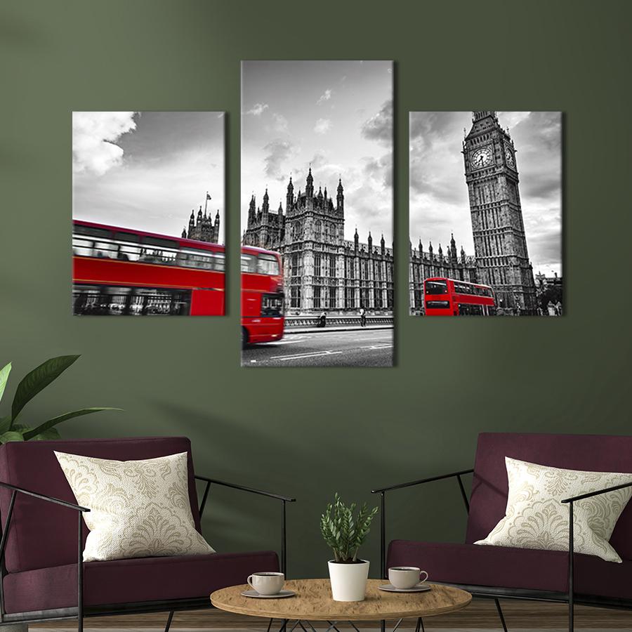 Картина для интерьера Черно-белый Биг-Бен и красные автобусы 96x60 см (394-32) Картина для интерьера Черно-белый Биг-Бен и красные автобусы 96x60 см (394-32)