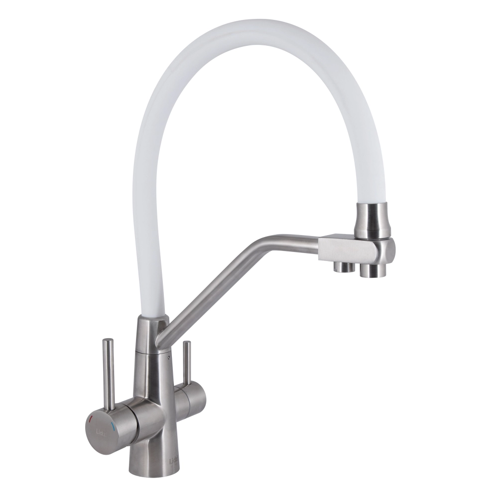 Смеситель для кухни Lidz Aria 020F3 LDARI020F3WNK39480 с гибким изливом Никель/Белый (SD00045584)