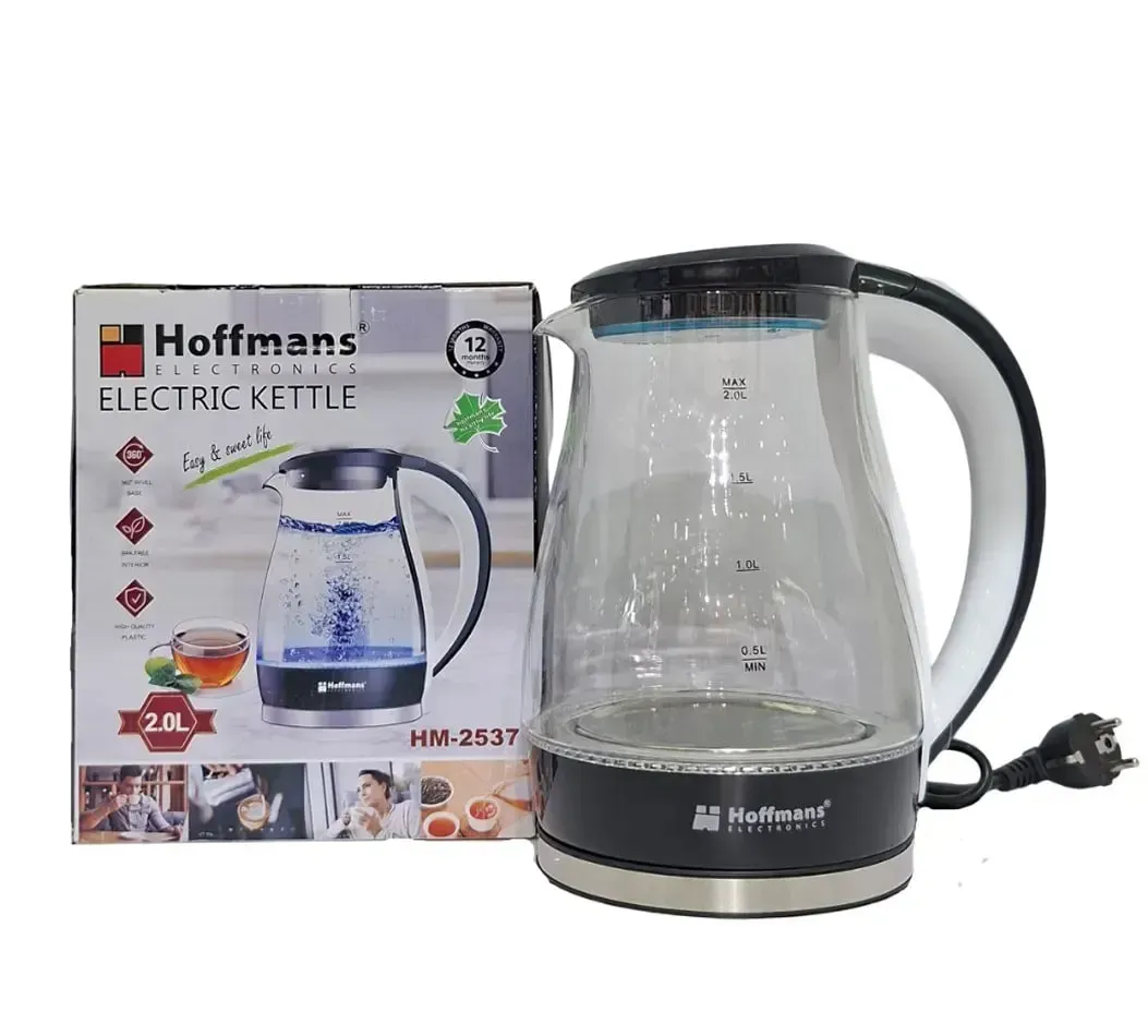Электрочайник Hoffmans HM-2537 стеклянный с дисковым нагревом 2000 Вт 2 л Черный (2784374003)