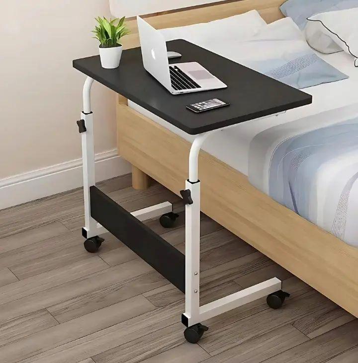 Стол для ноутбука на колесах с регулировкой высоты 60х40х70/88 см с металлическим каркасом Темное дерево