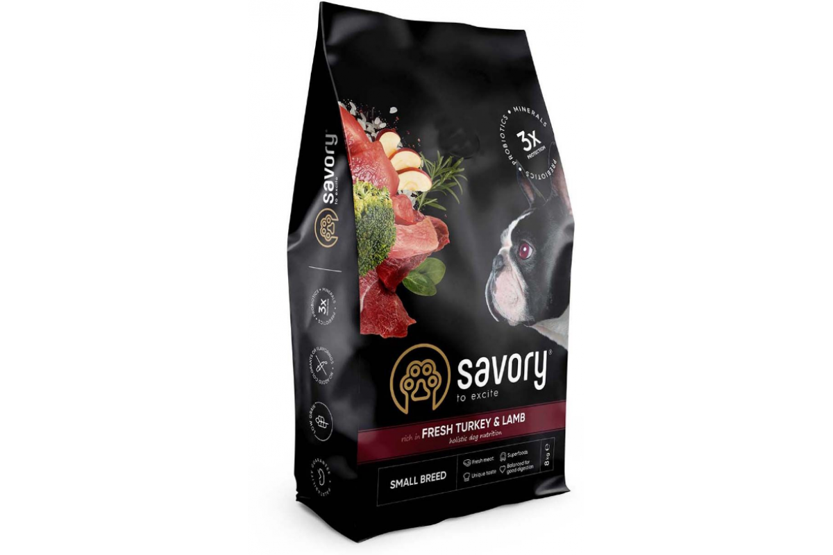 Сухой корм Savory Small Breed rich in Fresh Turkey&Lamb для взрослых собак мелких пород индейка и ягненок 8 кг