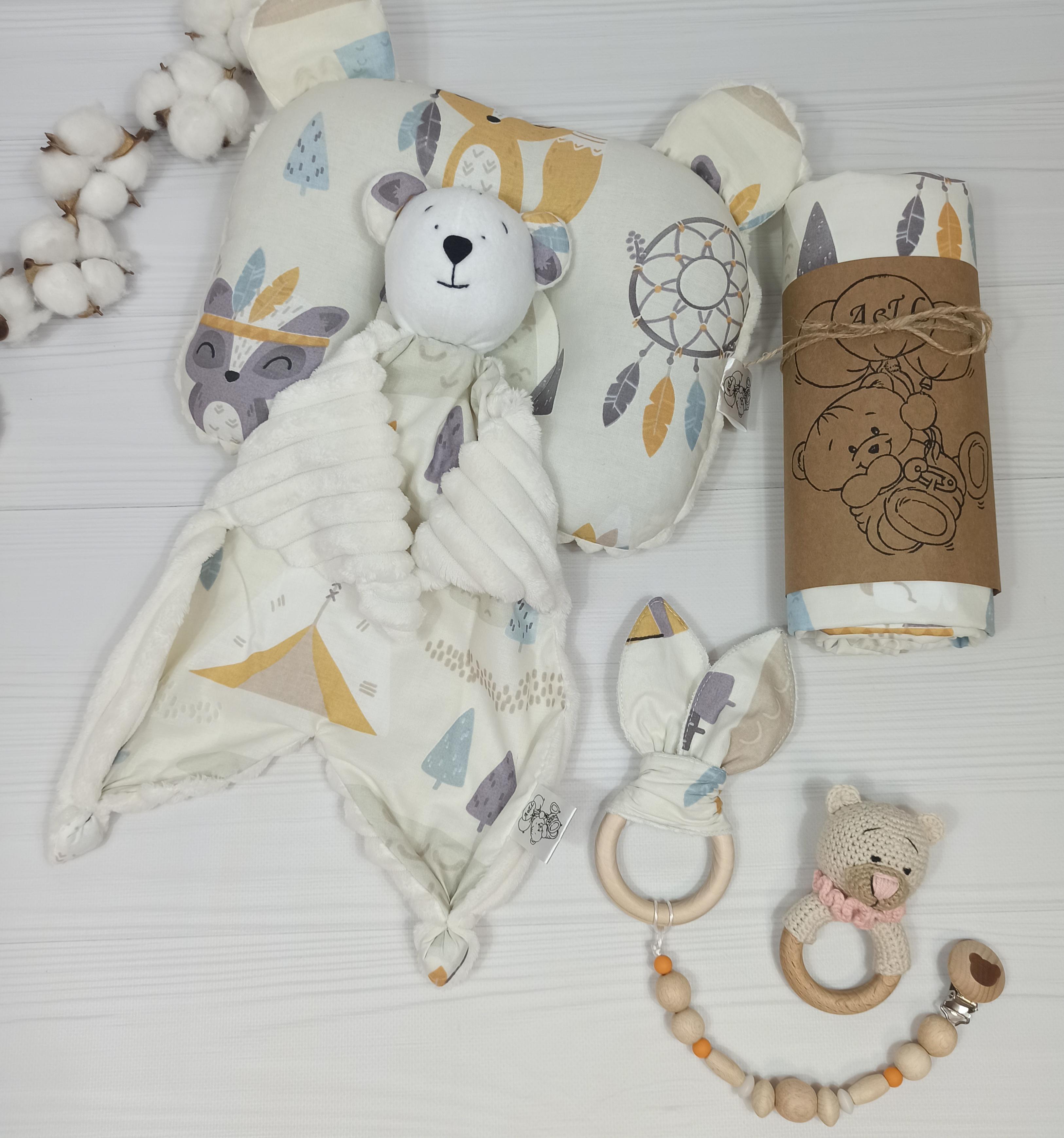 Подарунковий набір a.l.babybox Звірі індіанці в горах пелюшка/подушка/комфортер/гризунець/тримач для пустушок Беж (NA 18205173)
