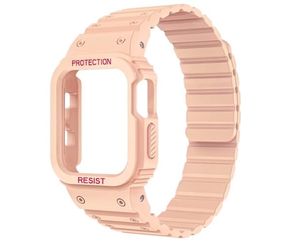 Ремешок Silicone Magnetic с защитным чехлом для Apple Watch 49 мм Светло-розовый
