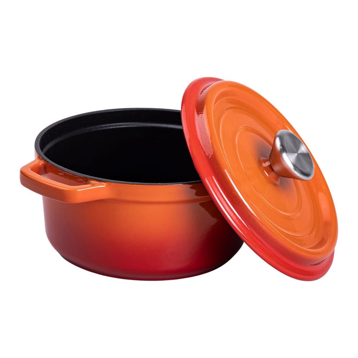 Кастрюля чугунная эмалированная с крышкой 20 см 2 л Оранжевый (6808)