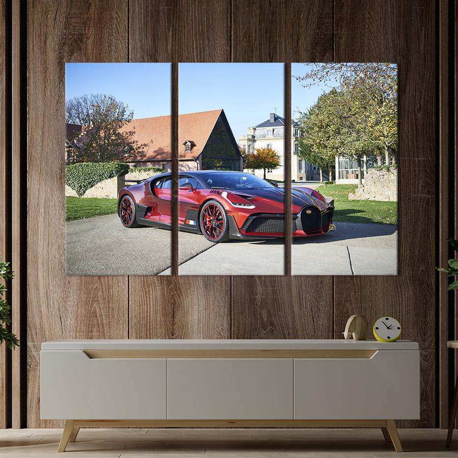 Картина на холсте триптих Эксклюзивный автомобиль Bugatti Divo Lady Bug 128x81 см (1307-31)