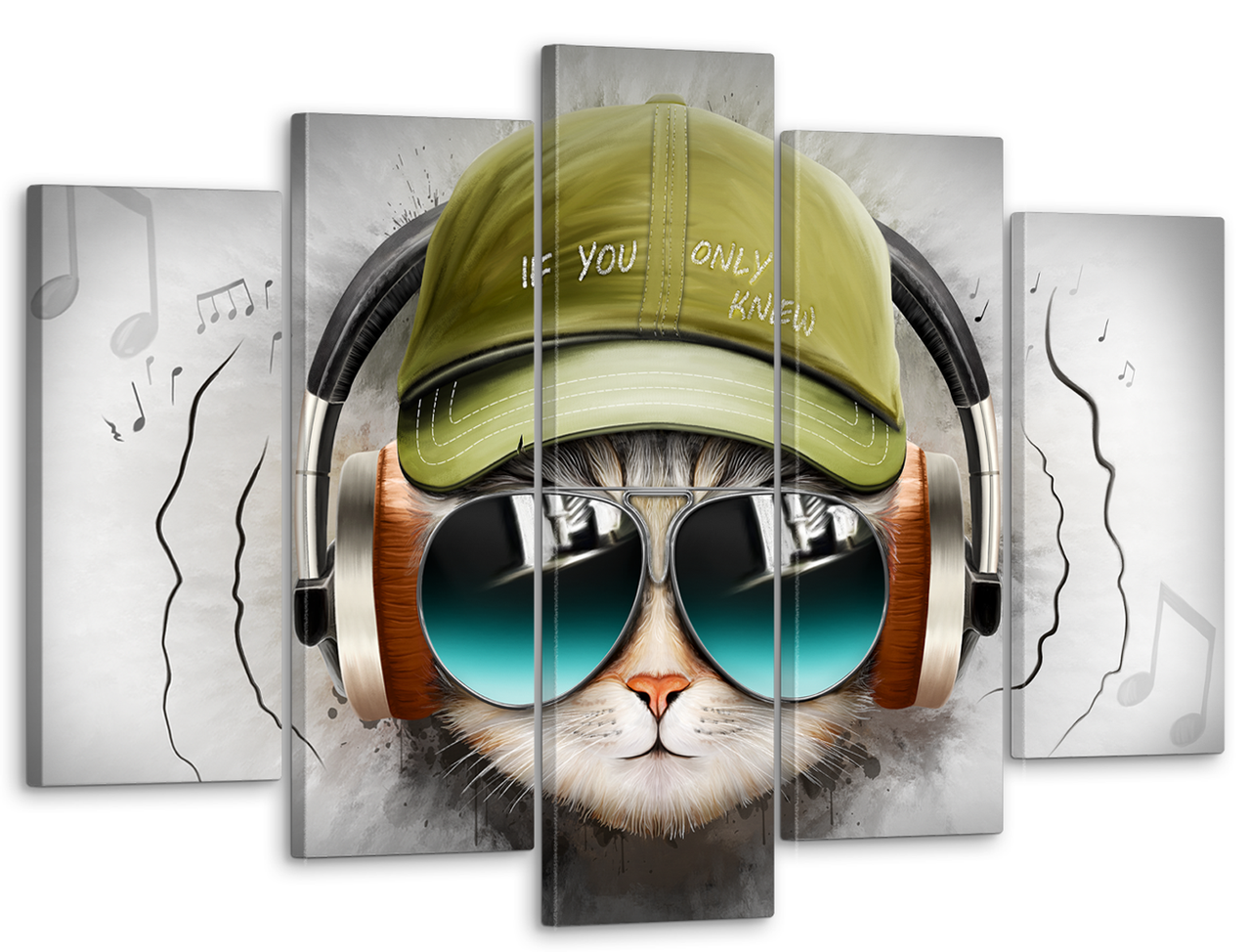 Картина модульная на холсте DK Кот в наушниках 80x125 см (MK50243)