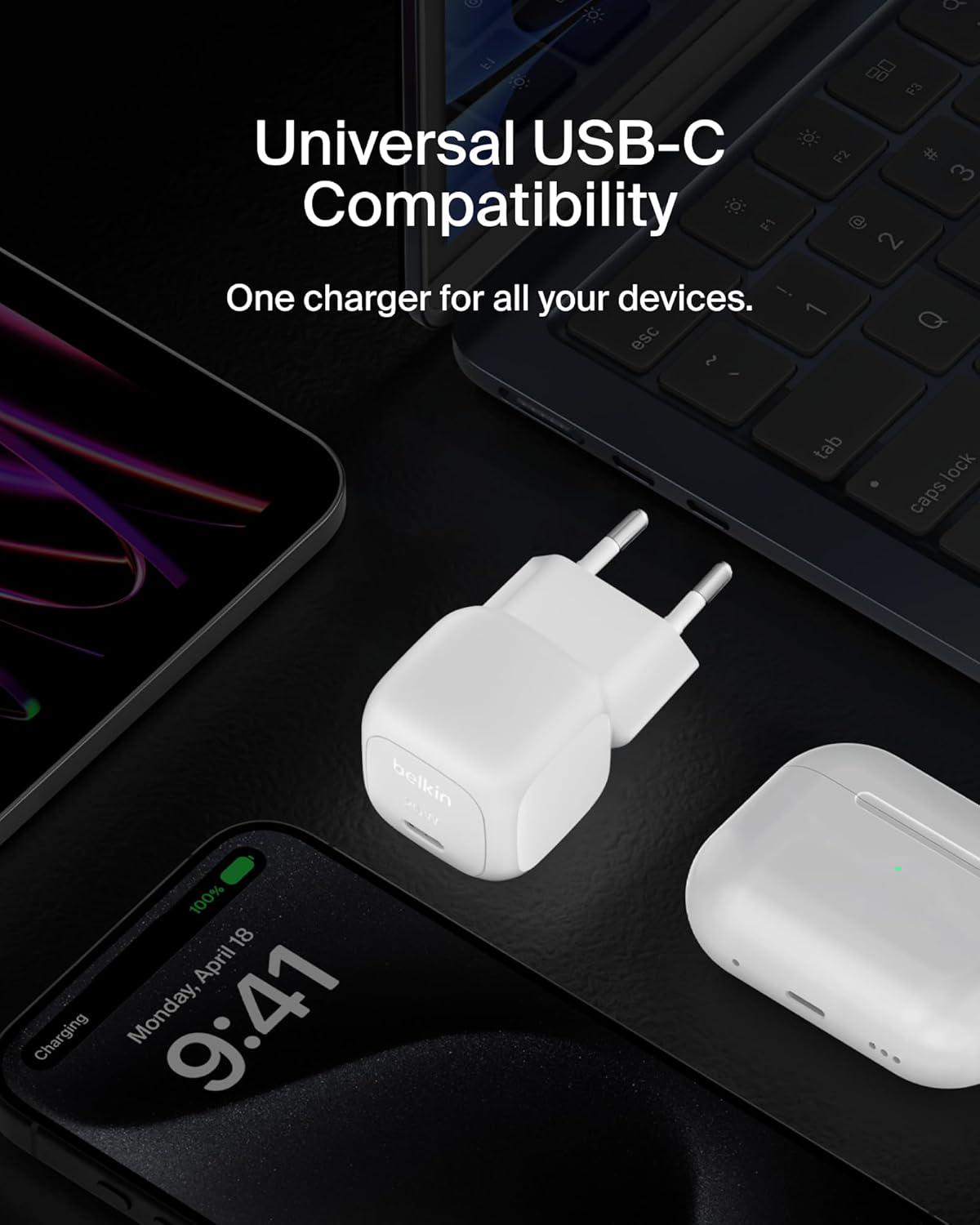 Зарядное устройство сетевое Belkin 20W USB-C Белый (WCA009KQWH) - фото 6 Зарядное устройство сетевое Belkin 20W USB-C Белый (WCA009KQWH) - фото 6