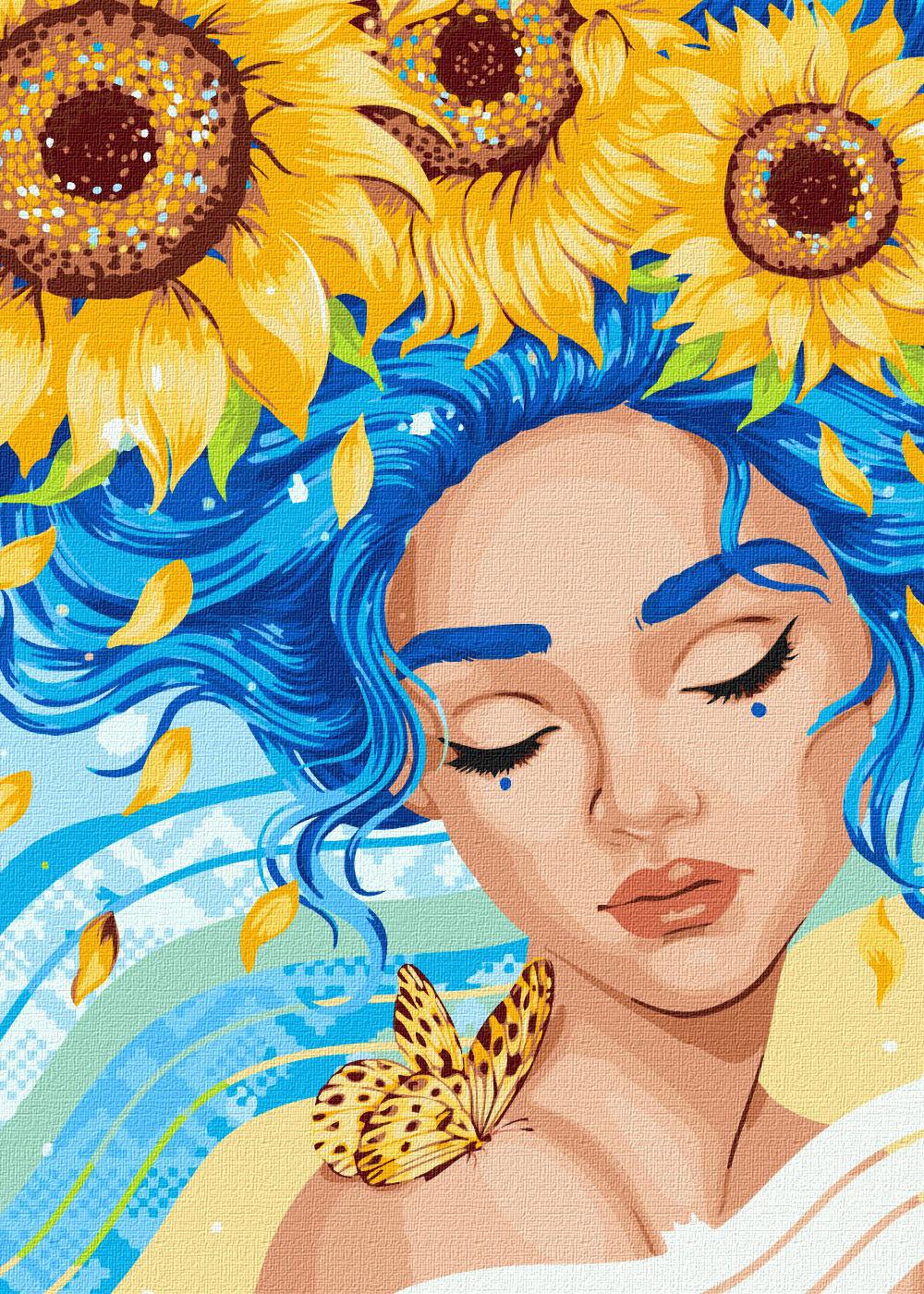 Картина по номерам Ідейка Девушка с подсолнухами 40х50 (KHO8308)