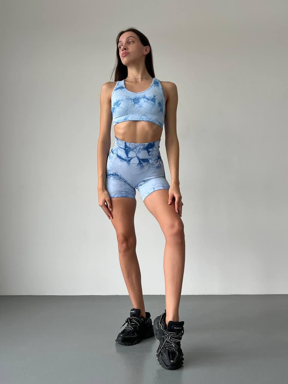 Костюм спортивный с мраморным принтом топ/шорты L Голубой (XH030000L)