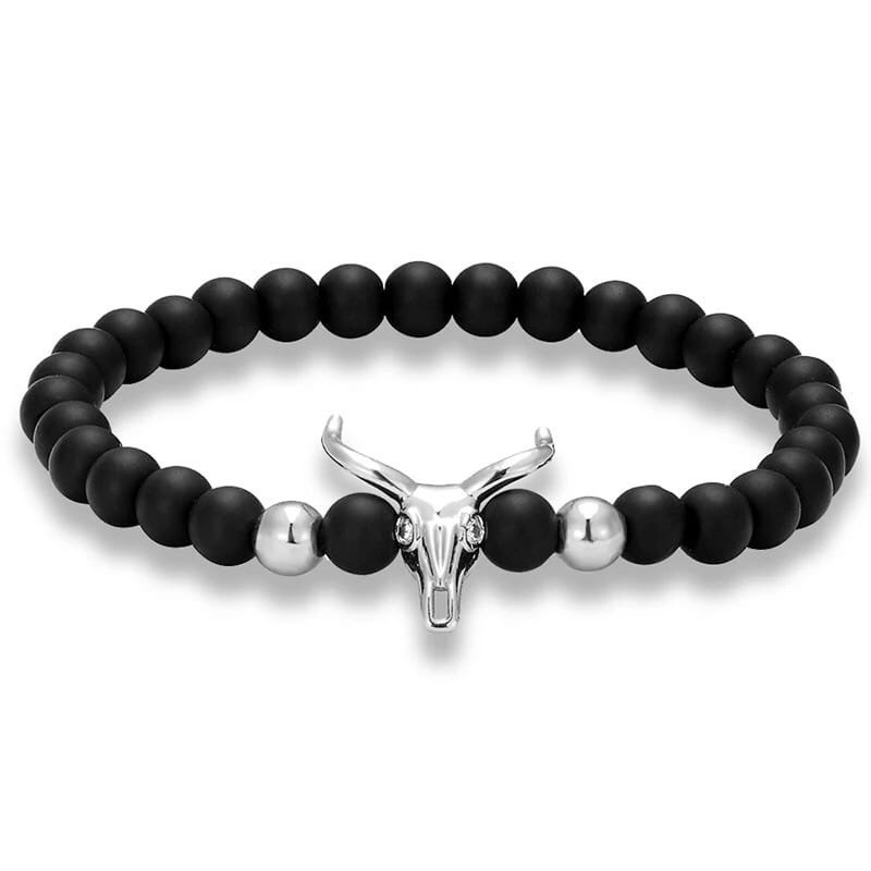 Браслет из шунгита с антилопой 6 мм р. 22 Серебряный/Черный (40006)