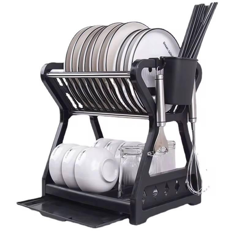 Сушилка двухуровневая для посуды и кухонных аксесуаров пластик/металл