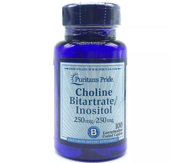 Инозитол Puritan's Pride Choline Bitartrate Inositol 100 Caplets