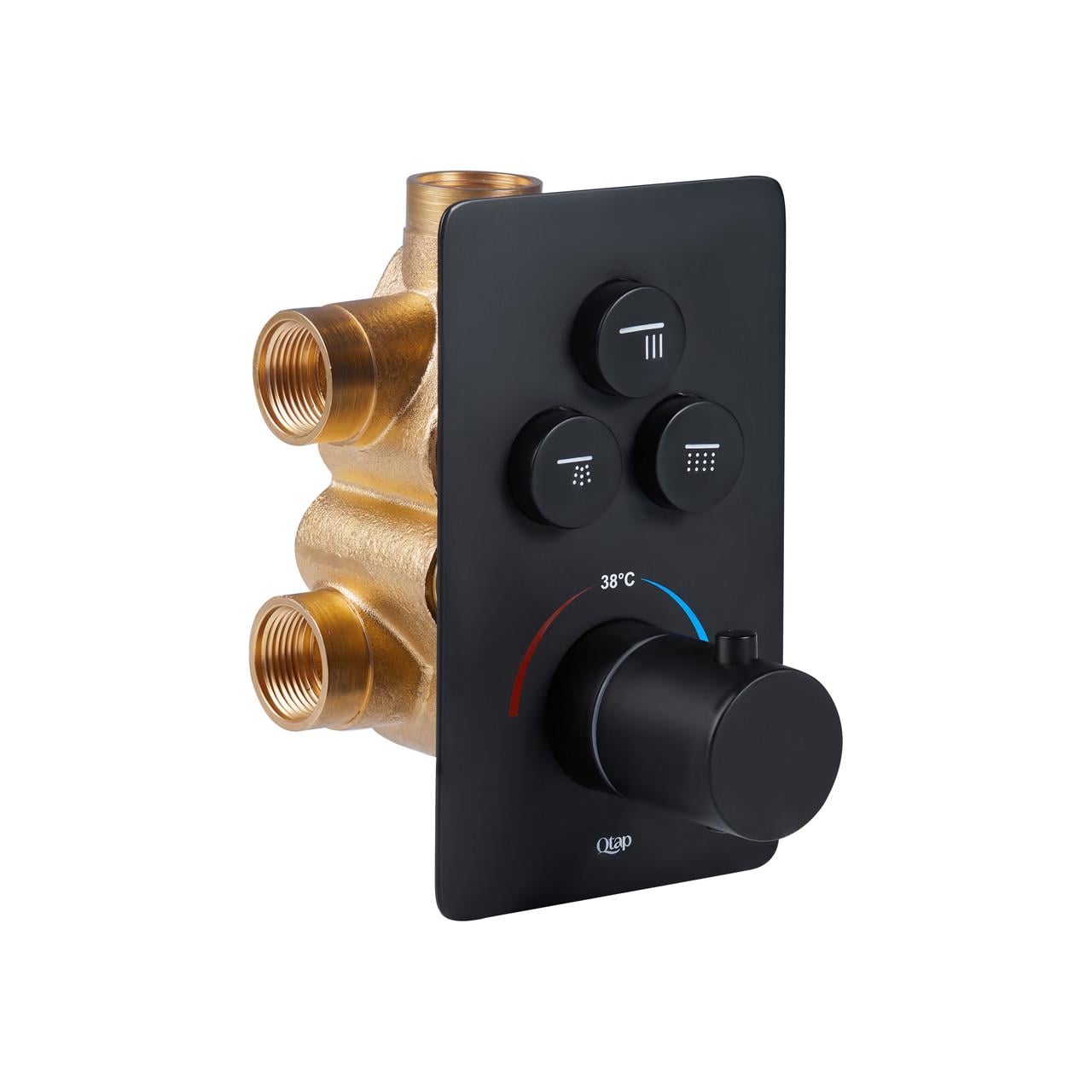 Смеситель для душа термостатический скрытого монтажа Qtap Votice QTVOT6443T105NKB на три потребителя Black Matt (2552208082)