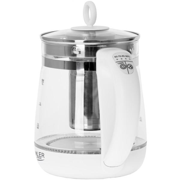 Электрочайник-заварник Adler AD 1299 стеклянный с установкой температуры 2200 Вт 1,5л White (AD1299) - фото 2 Электрочайник-заварник Adler AD 1299 стеклянный с установкой температуры 2200 Вт 1,5л White (AD1299) - фото 2