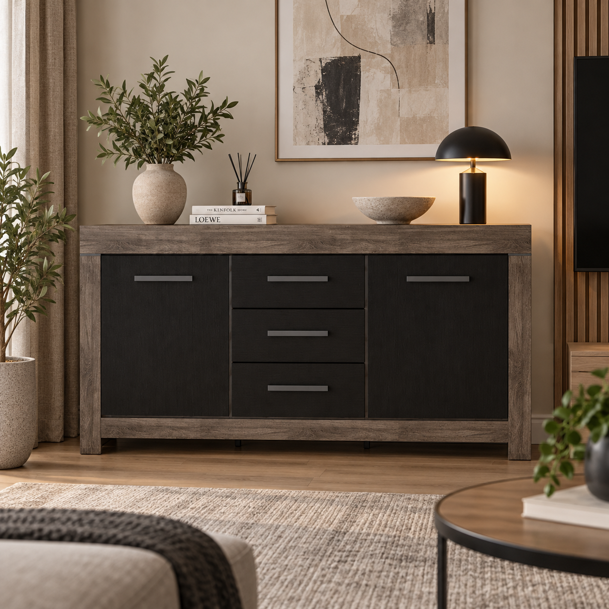 Комод Gerbor Белен KOM2D3S с 3 ящиками и 2 дверцами 160х45х84 см Дуб травиата/Дуб болотный коричневый (20006893)