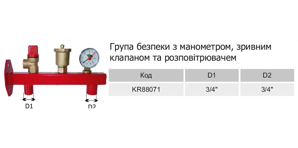 Группа безопасности котла Karro KR ВН 88071 ВЗ балка с 2 магистральными выходами 3/4" - фото 2