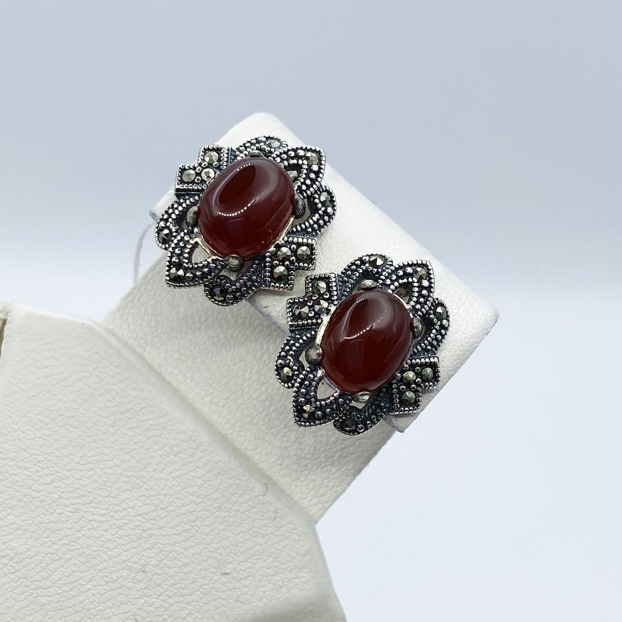Серьги серебряные с сердоликом и марказитом 6,98 г (2234344451)