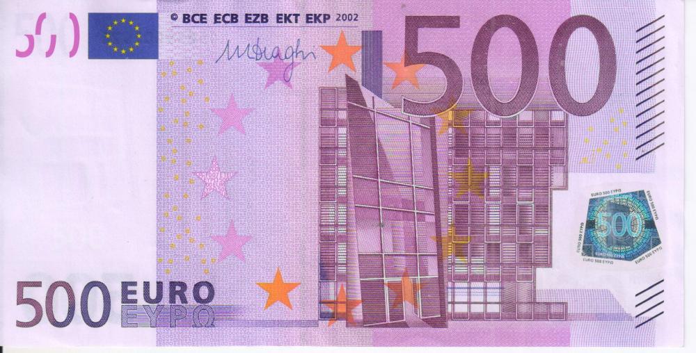 Коллекционная банкнота Австрия 500 евро 2002 N F007 Драги AU (Б06042)