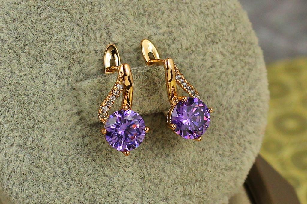 Серьги Xuping Jewelry Былина с фиолетовым камнем 1,5 см Золотистый (2185557751)