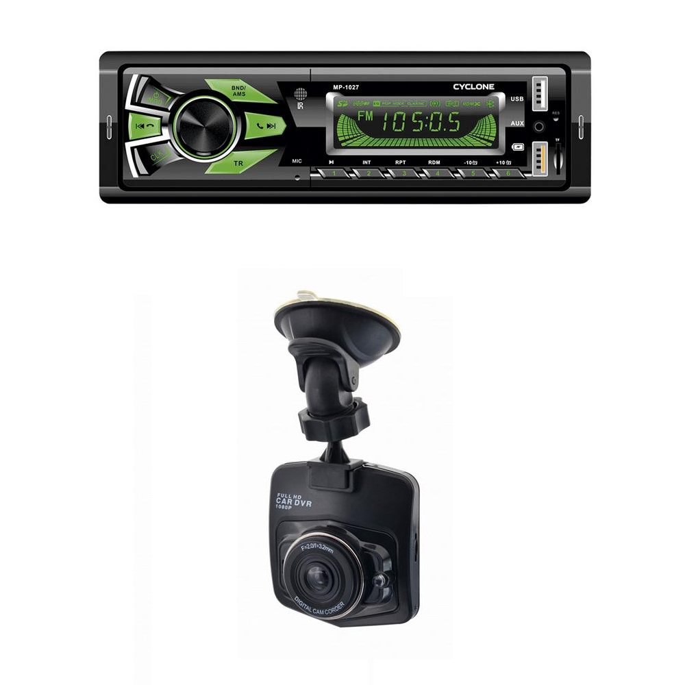 Автомагнитола CYCLONE MP-1027 1Din и видеорегистратор DVA-01