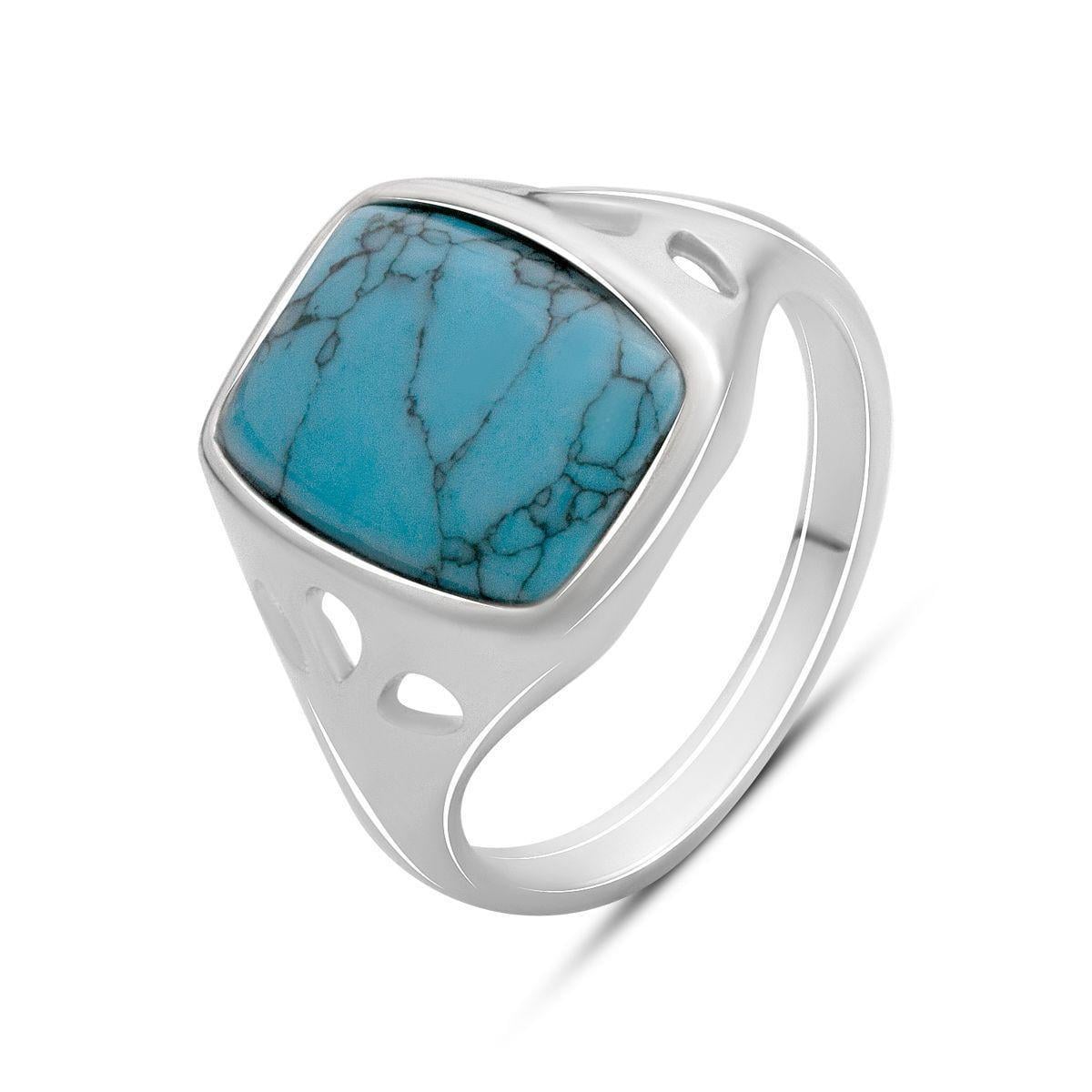 Кольцо серебряное с бирюзой прямоугольной формы р. 16,5