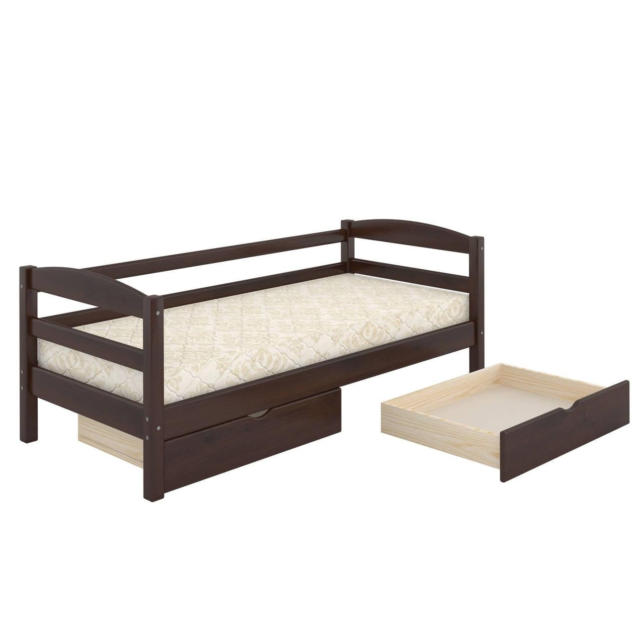 Кровать детская Mebigrand Чикаго Литл с задним бортиком и ящиками 80х190 см Орех темный (DMBG-2609)