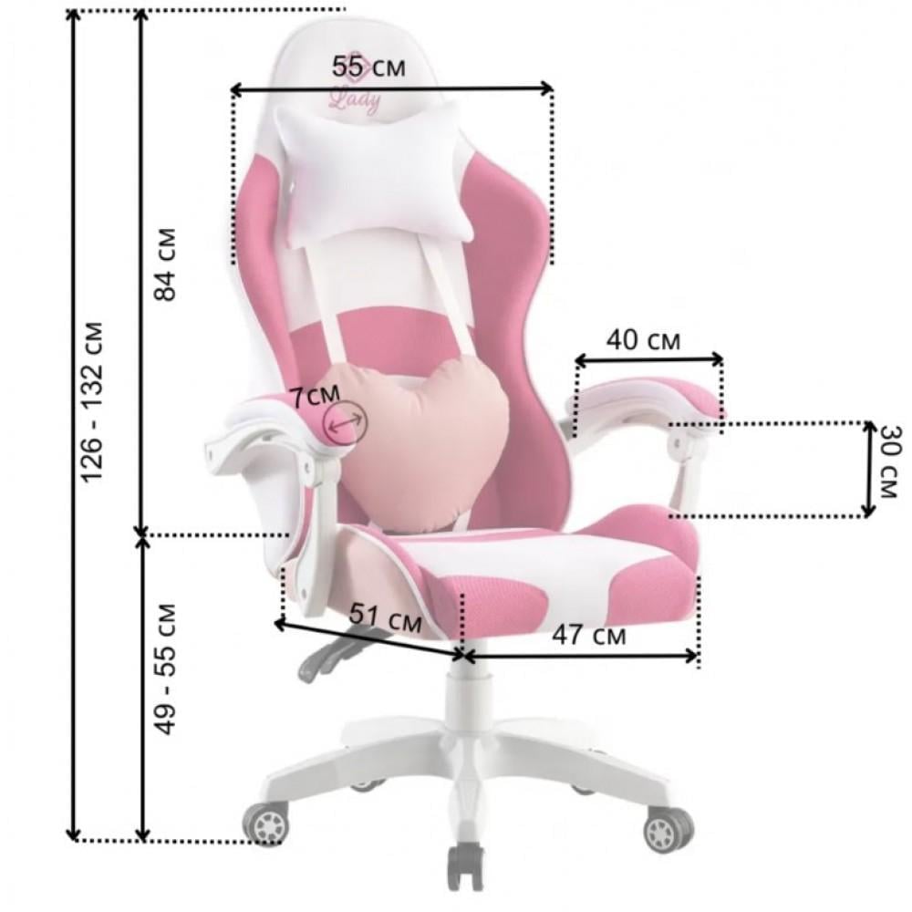 Крісло геймерське Bonro Lady 807 Рожево-білий (42300098) - фото 8