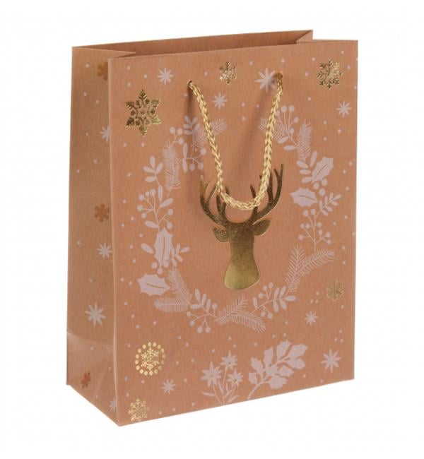 Пакет новогодний Олень ламинированный картон 18x23x8 см Крафт (13289814)
