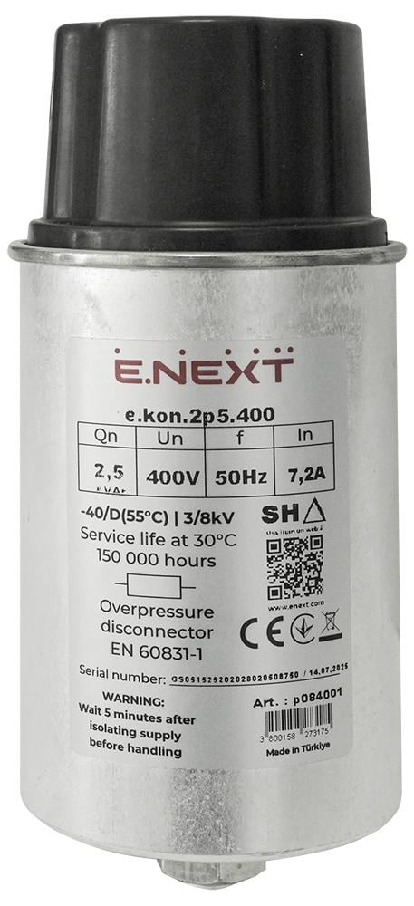 Конденсатор трехфазный E.NEXT e.kon.2p5.400 2,5кВАр 400В самовосстановительный цилиндрический (p084001)