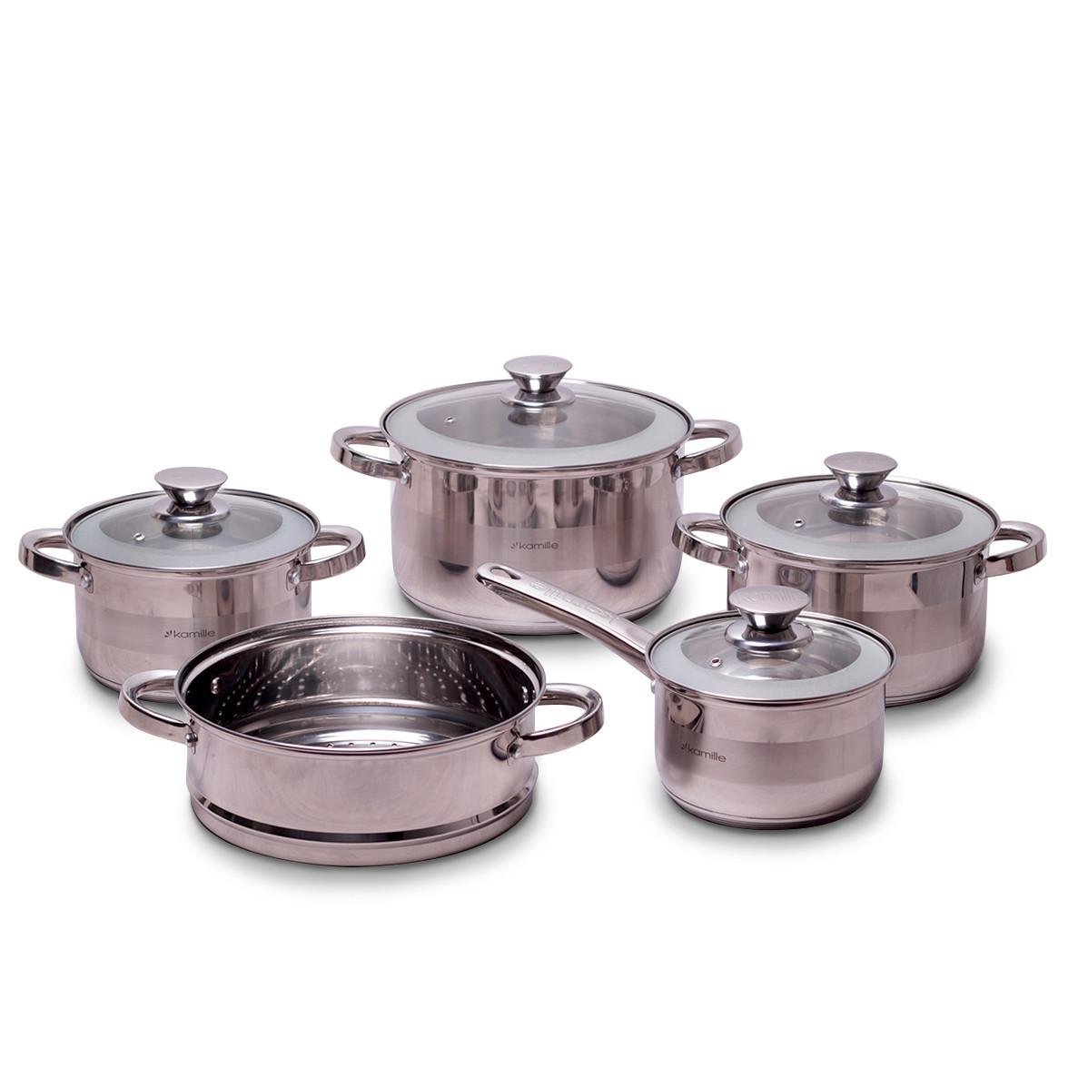 Набір посуду з нержавіючої сталі Kamille Vizo 2,1 л 2,9 л 3,9 л 6,5 л (КМ 4505S)