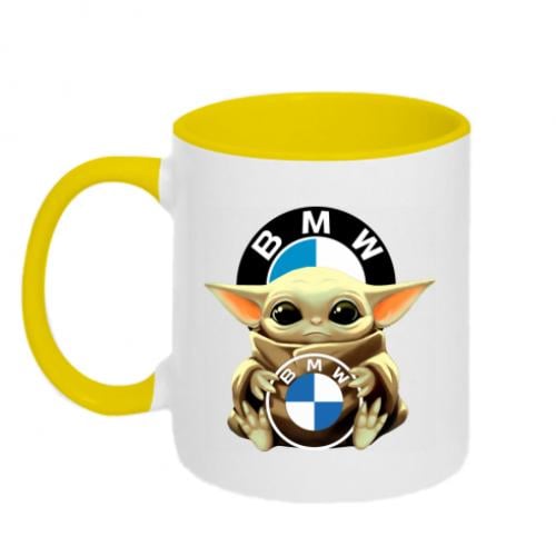 Чашка двоколірна Baby Yoda BMW 320 мл Білий із жовтим (4361540-34-108596)