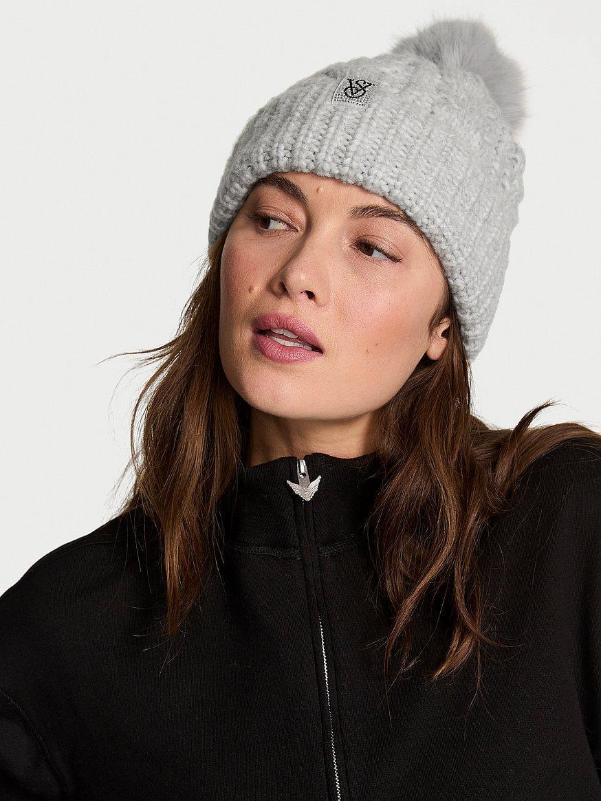 Шапка женская со стразами Victoria's Secret Cozy Cable-Knit Pom Серый (339688323880)