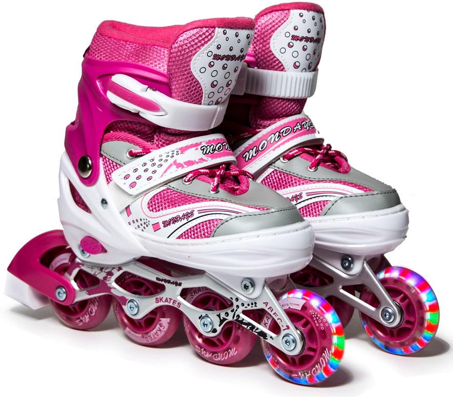 Роликовые коньки Happy Mondays PU со светодиодами 20,5-23,5 см р. 34-37 Pink (588018499)