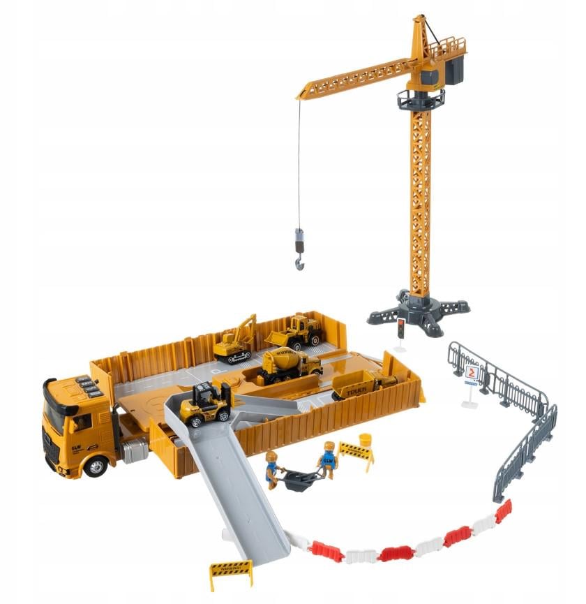 Іграшка будівельна вантажівка з набором будівельної техніки