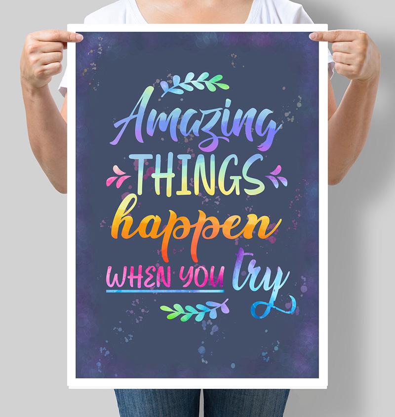 Плакат мотивуючий Amazing things happen when you try 42х60 см (М005)