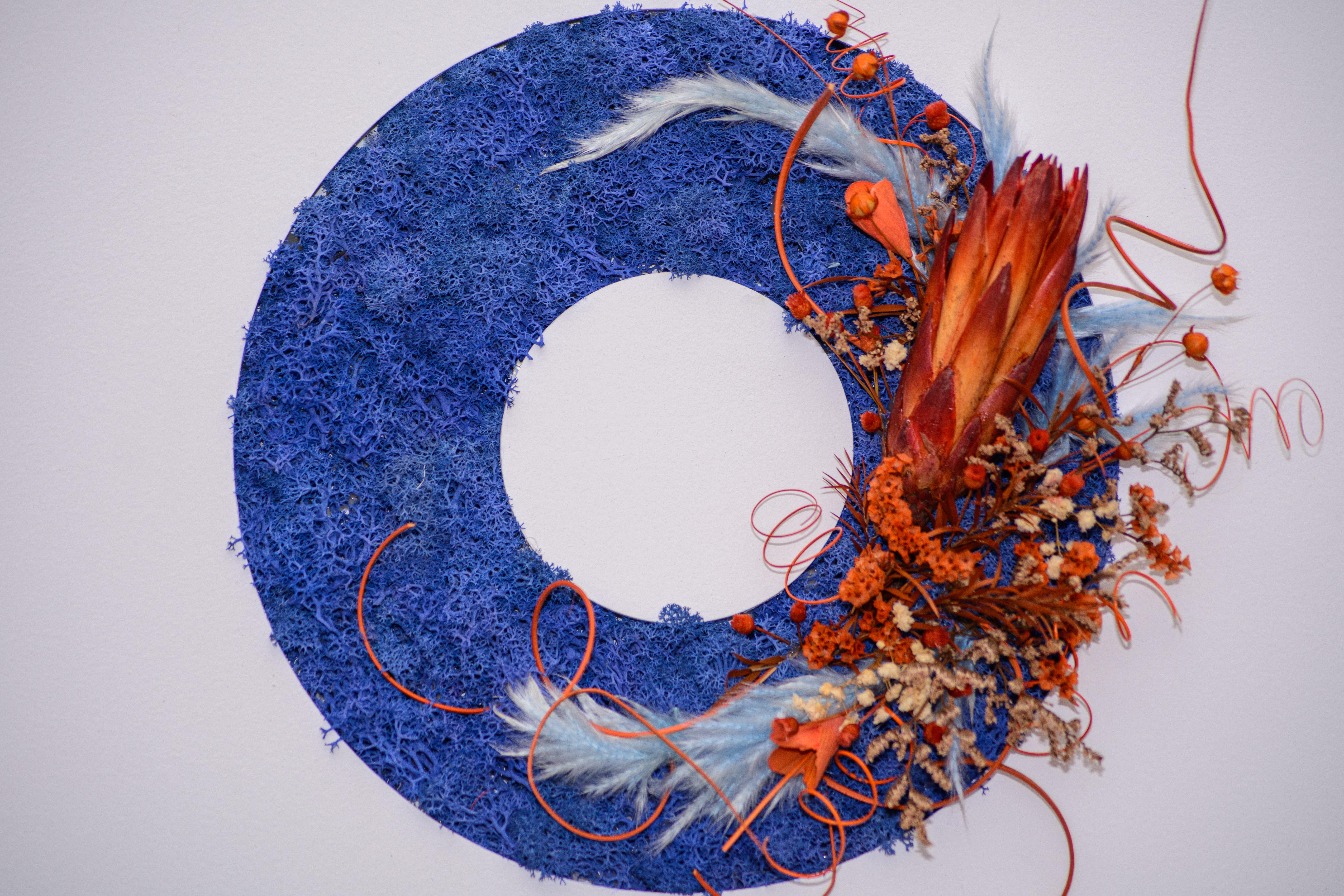 Панно ручної роботи зі стабілізованого моху та рослин Point Ember Flow 40×40 см