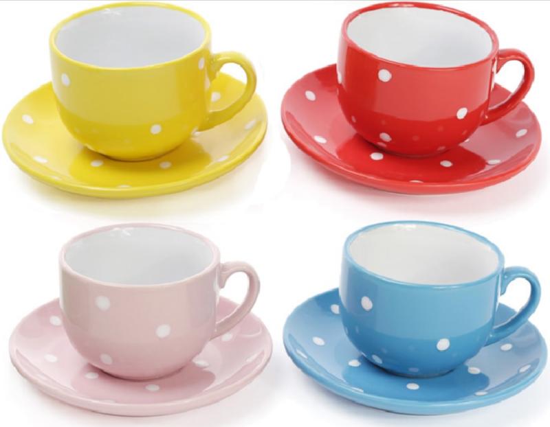Набір чайний керамічний у горох 6 чашок та 6 блюдець 250 мл